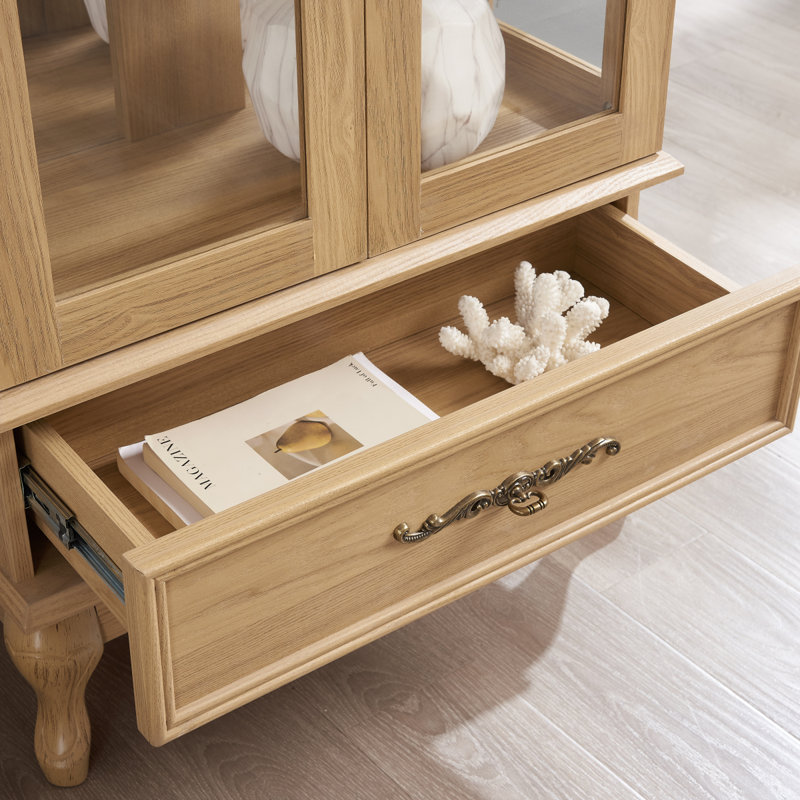 Élégante vitrine lumineuse en verre avec tablettes réglables, 2 portes et 1 tiroir de rangement pour le vin avec ampoule incluse