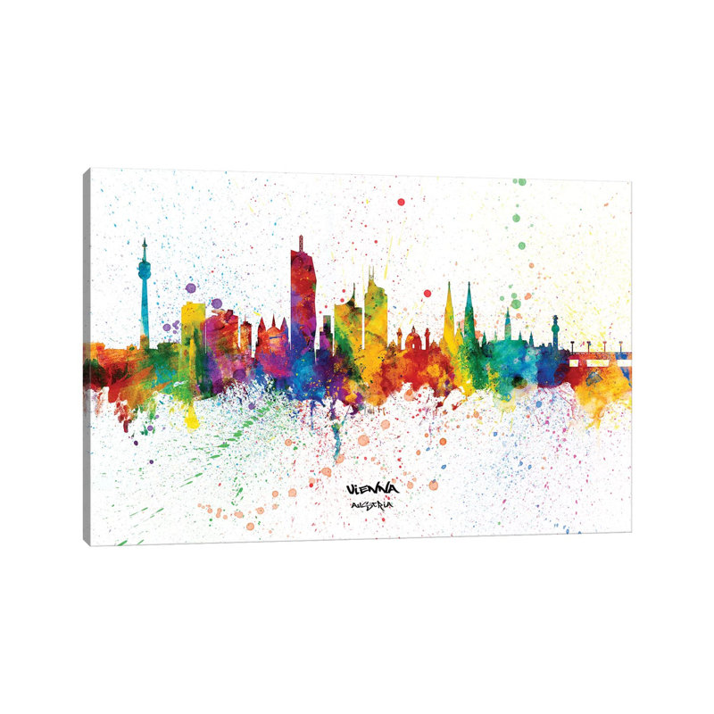 Vienna Austria Skyline Splash by Michael Tompsett - Wrapped Canvas Print, 20.32 cm H x 30.48 cm W