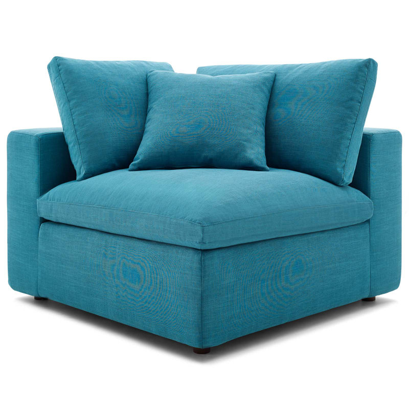 Modway Symmetrical Modular Sectional with Ottoman, Teal Plainweave