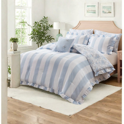 Blue Twin/Twin XL Bedding Sets, Microfiber Ruffle Comforter, Modern Bedroom