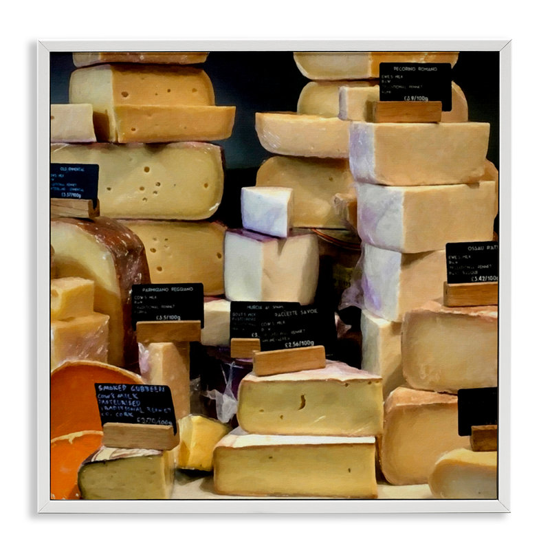Variété de fromages variés, estampe numérique encadrée par Graffi *ee Studios, Giclée encadrée blanc bord de mer