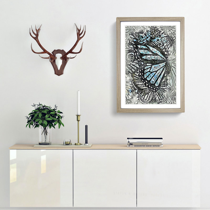 The Blue Butterfly Effect in Abstract - Picture Frame Graphic Art Print, 36cm H x 27cm W x 2cm D, Oak Framed