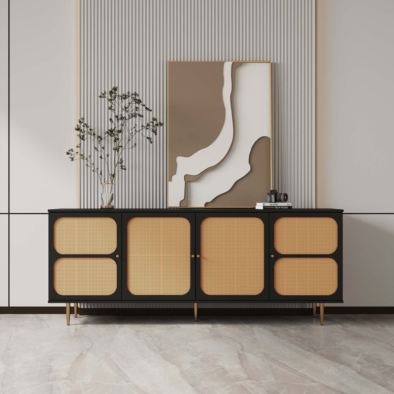 Buffet en rotin, armoire de rangement et console avec tablettes réglables