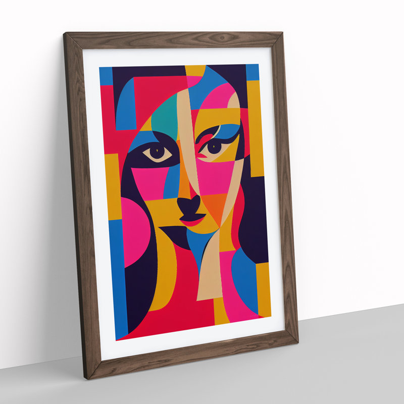 Woman Abstract Cubism No.2 - Wall Art, 64cm H x 46cm W, Walnut Framed