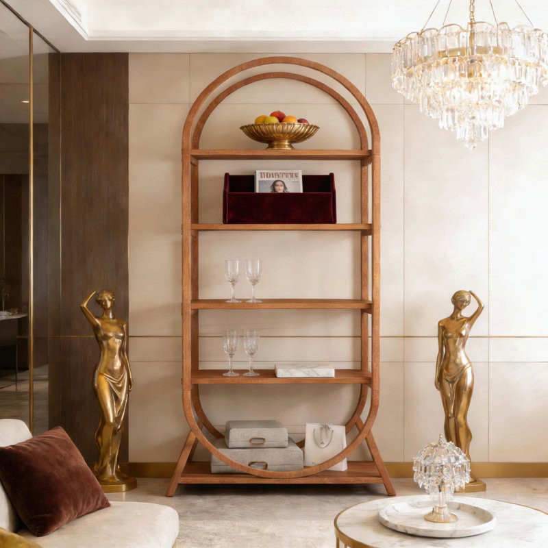 5-Tier Arched Bookshelf with Compact Design and Metal Frame