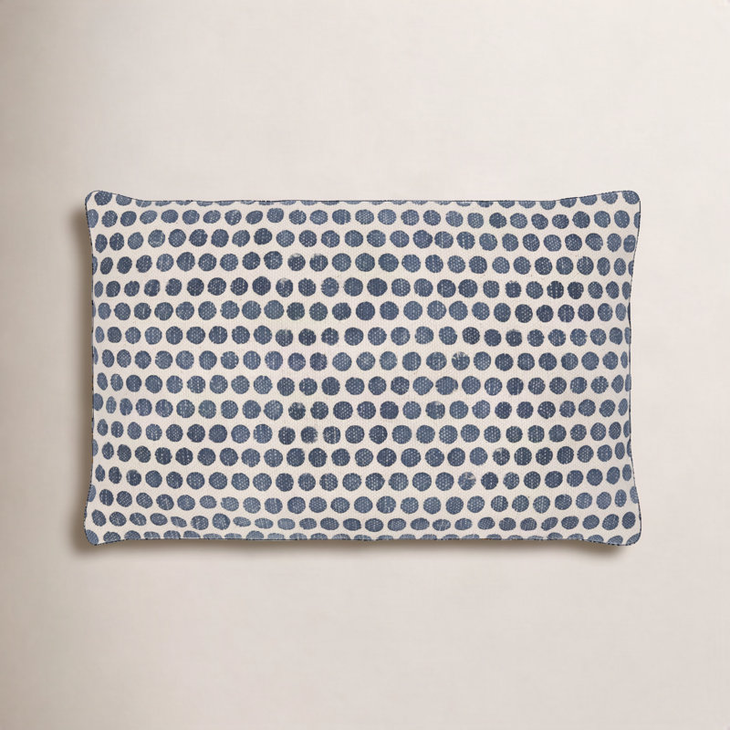 Zetta Polka Dots Cotton Reversible Throw Pillow, Light Beige/Dark Blue, Polyester/Polyfill