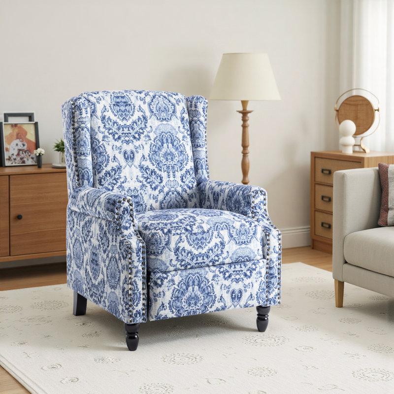 Manual Standard Push Back Recliner, Navy Abstract