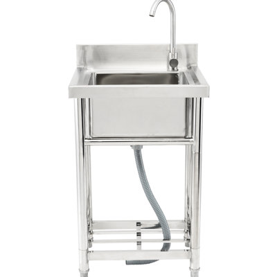 Évier utilitaire en acier inoxydable, 1 compartiment, 16 x 13 8,7 po, pour le garage, le restaurant, la cuisine, la buanderie, les pieds réglables, le robinet à fuite 360, la fonction de robinet