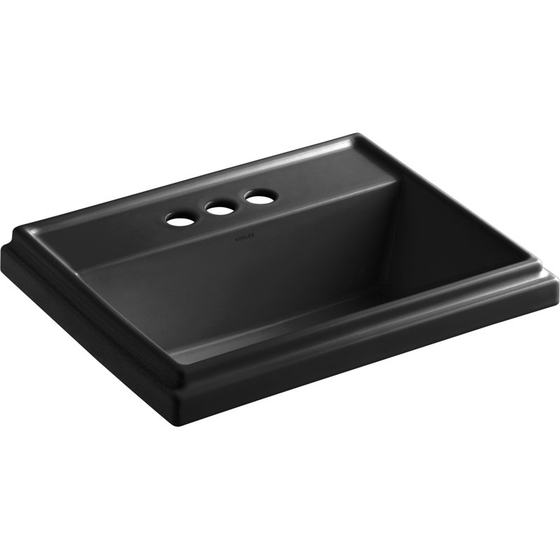 Tresham Ceramic Rectangular Drop-In Bathroom Sink with Overflow, Black , 4'' Centerset