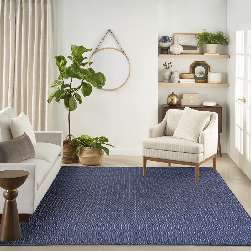 Remmie Black Modern Indoor/Outdoor Rug, Rectangle 9' x 12', Blue/Navy