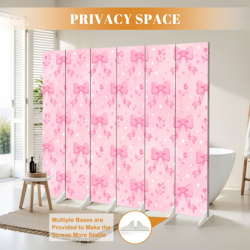 Cloison pliante à 6 panneaux avec paravent floral rose pastel séparateur de pièce autoportant, 6, 71" H x 96" W x 1" D