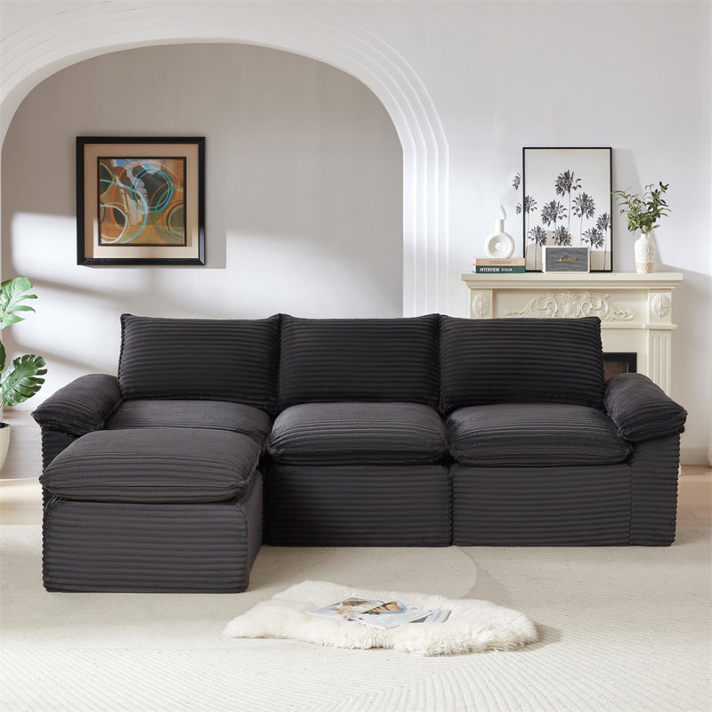 111.03" Modular Sectional, Dark Gray Corduroy