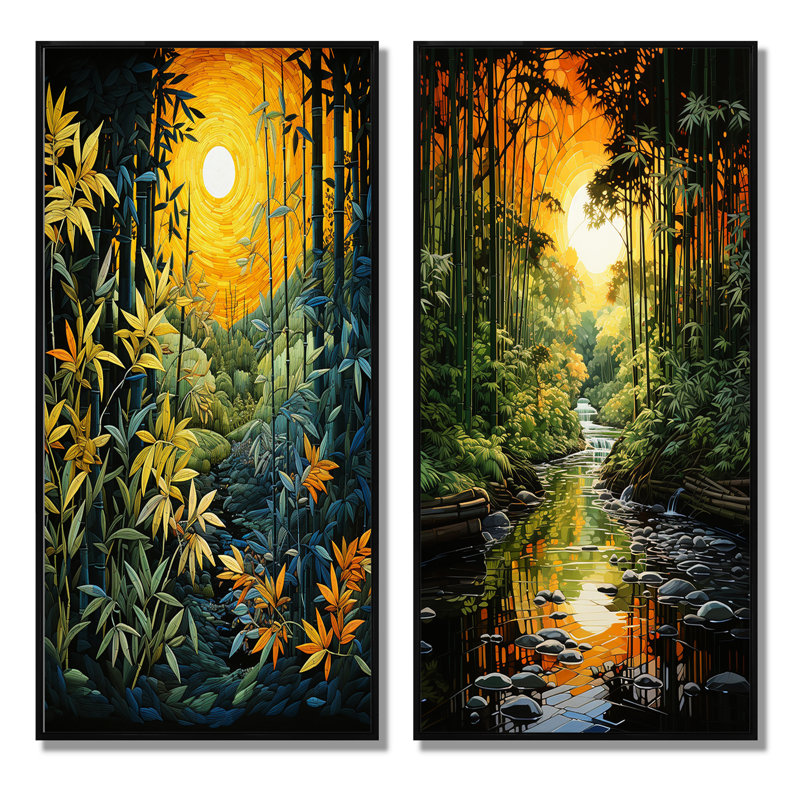 «Asian Art Bamboo Whisper», 2 pièces, Cadre noir, H 40 po x l 40 po