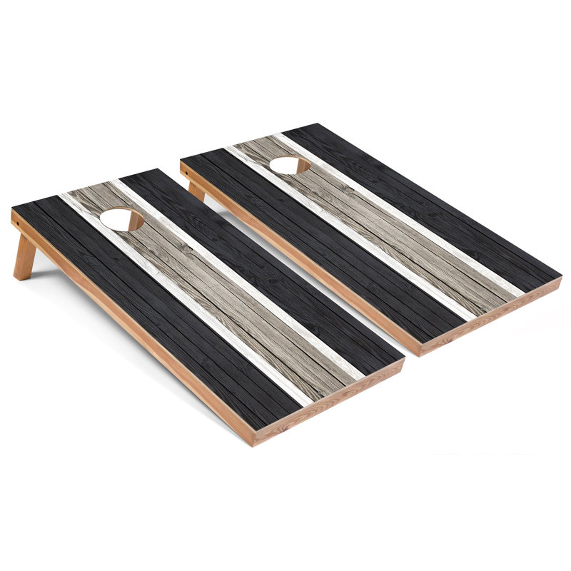 Panneaux de cornhole rayés avec étui et lumières, Gris foncé