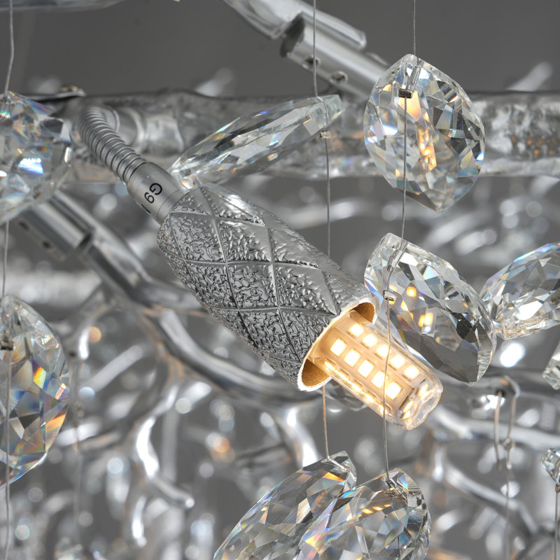 Lustre moderne en cristal chromé à 8 lumières avec branches, Argent argent, H 27,56 po x l 23,62 po x P 23,62 po
