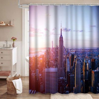 New York City Manhattan Downtown Skyline Shower Curtain with 12 Hooks