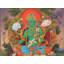Tara vert Newari avec bordure (Thangka sans brocart) | Aquarelle sur coton