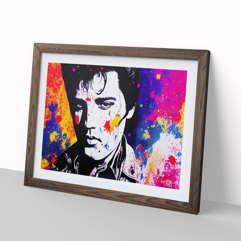 XH1022-6738X Paint Splashed Elvis Presley Vol.2 Abstract - Single Picture Frame Print, 34cm H x 46cm W x 2cm D, Walnut