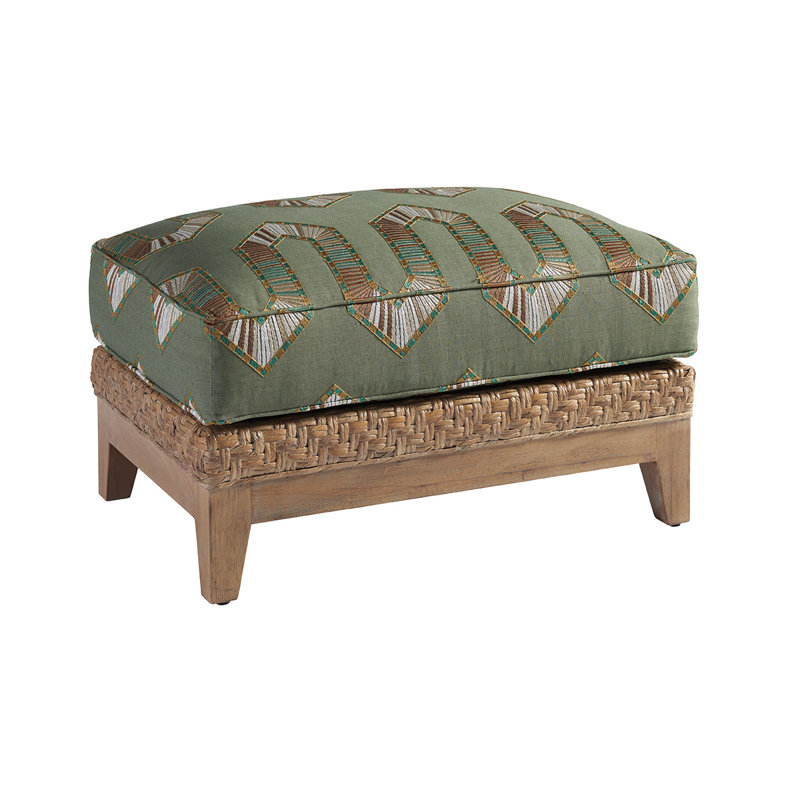 Transitional Knotty Oak Wire-Brushed Green Ottoman