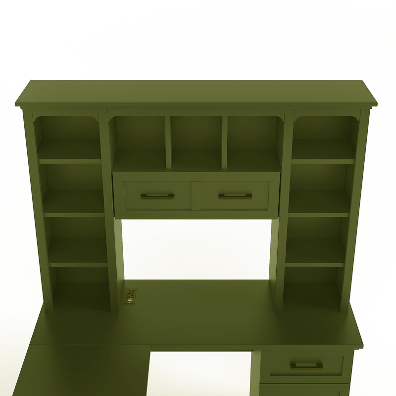 Bureau en L Farmhouse pour bureau à domicile, Vert