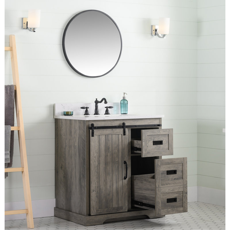 Ensemble de meuble-lavabo simple 30 po Cayden, Blanc de Carrare, Gris patiné