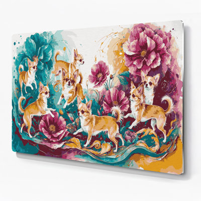 Chiens chihuahua, art mural en métal brun