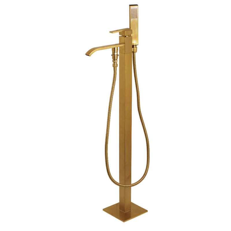 Kingston Brass Executive Single-Handle 1-Hole Freestanding Tub Faucet with Hand Shower, Satin Brass