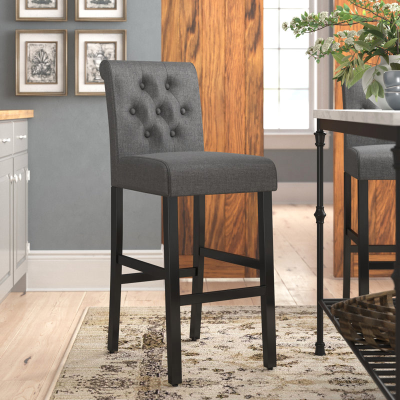 28'' H Wood Bar Stool, Grey