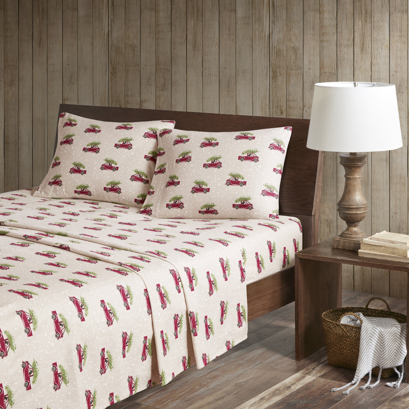 Woolrich 100% Cotton Flannel Sheet Set, Full Sheet Set with 2 Pillowcases, Tan Cars