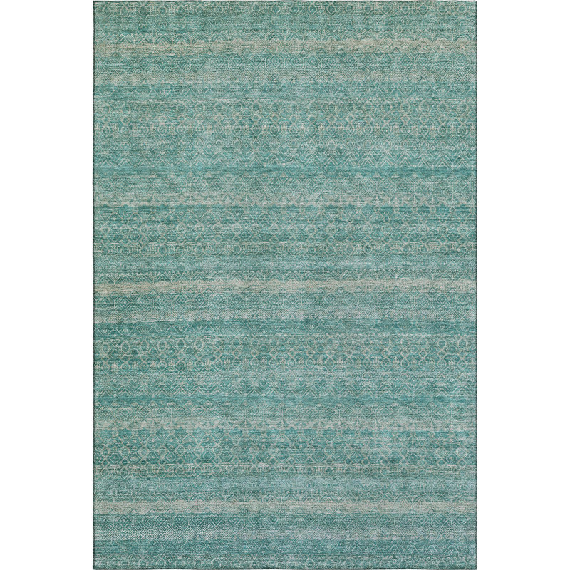 Premium Machine Washable Mayfield AMF2105 Striped Rug, Teal, 2'6" x 3'10"