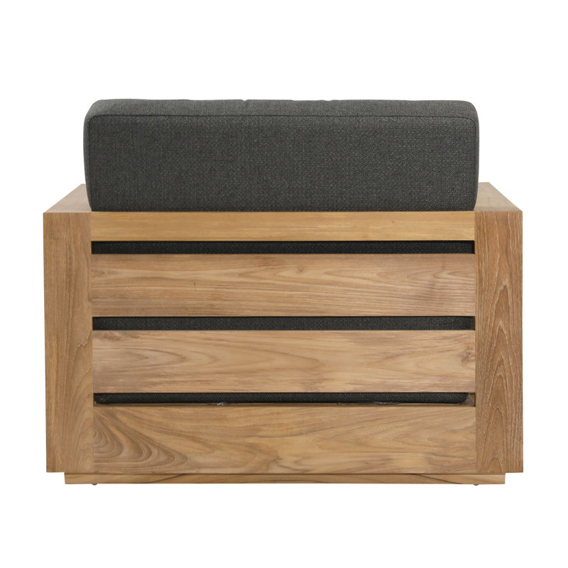 Darlene Outdoor Upholstered Teak Wood Accent Chair, Charcoal Olefin