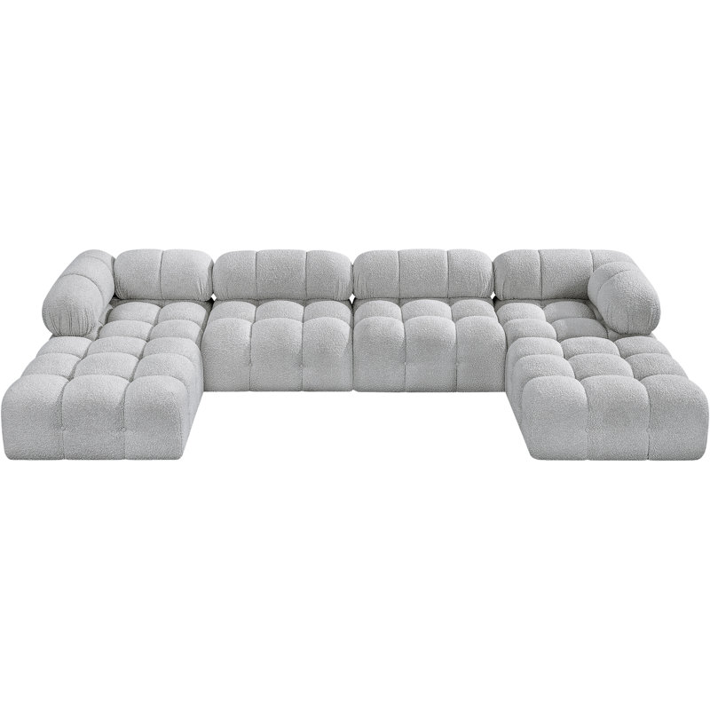 Ames 136" Upholstered Sectional, Grey Boucle Fabric