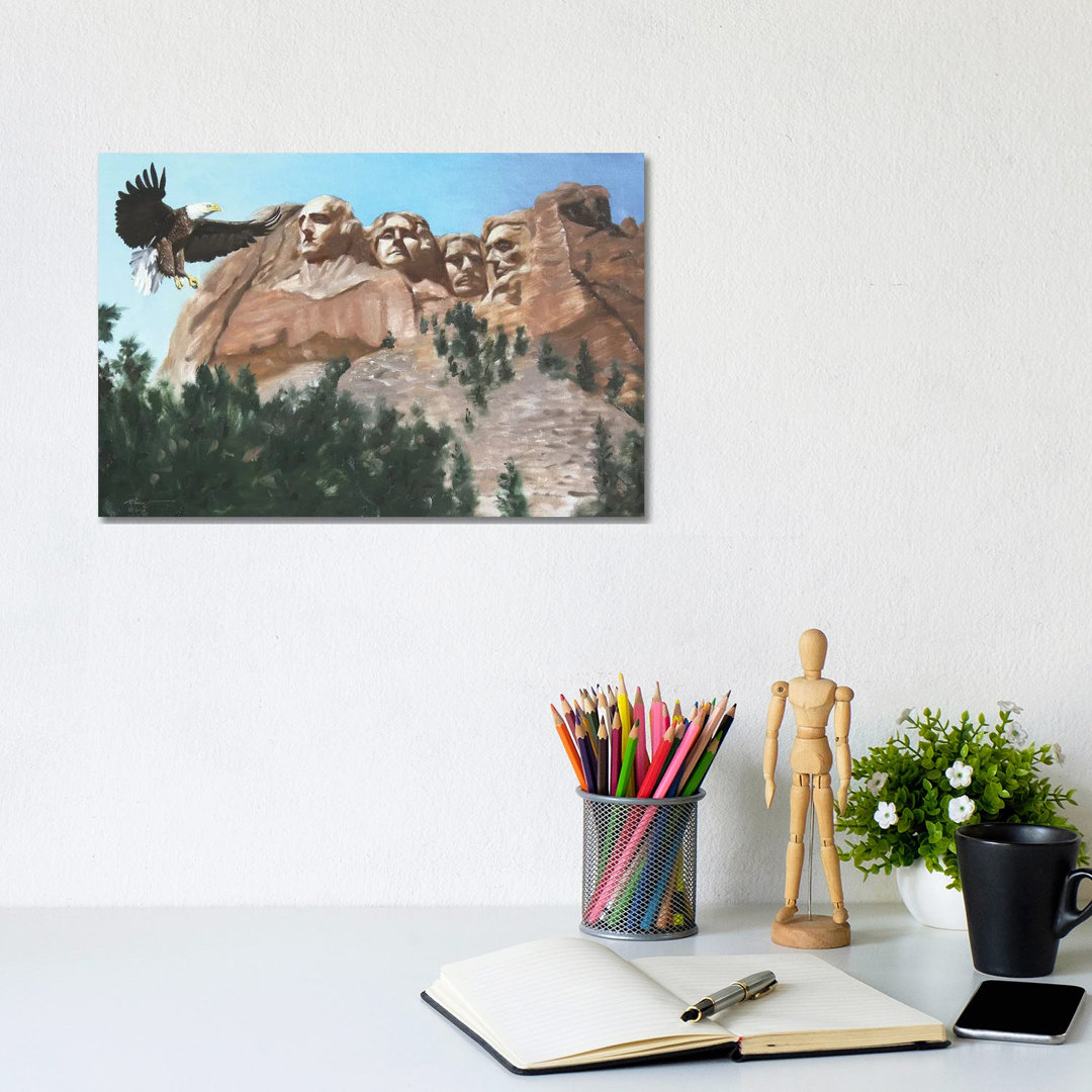 Weißkopfseeadler am Mount Rushmore von D. "Rusty" Rust - Galerie-umwickelte Leinwand Giclée