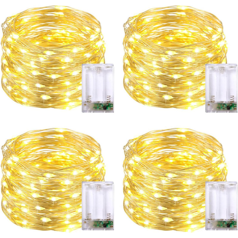 4 Pack 50 LED Christmas Fairy Lights Battery Operated,  Fairy Lights For Bedroom Wedding Patio Party DIY Mason Jar, Yellow