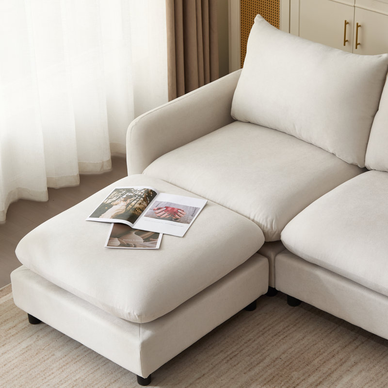 Ryder Modular Sectional Sofa, White Sand Polyester Blend, 34" H x 69" W x 67" D