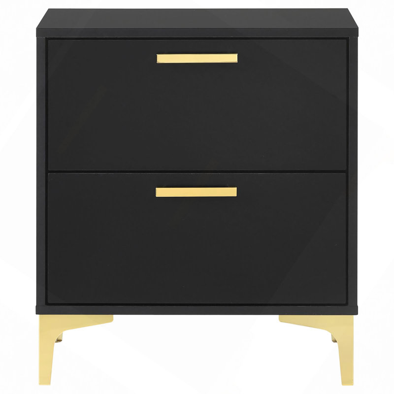2-Drawer Rectangular Nightstand, Black
