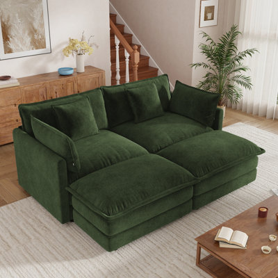 Canapé modulaire rembourré 4 pièces Hibbell, canapé 1 place 2 pièces et 2 repose-pieds, causeuse 2 places avec repose-pieds