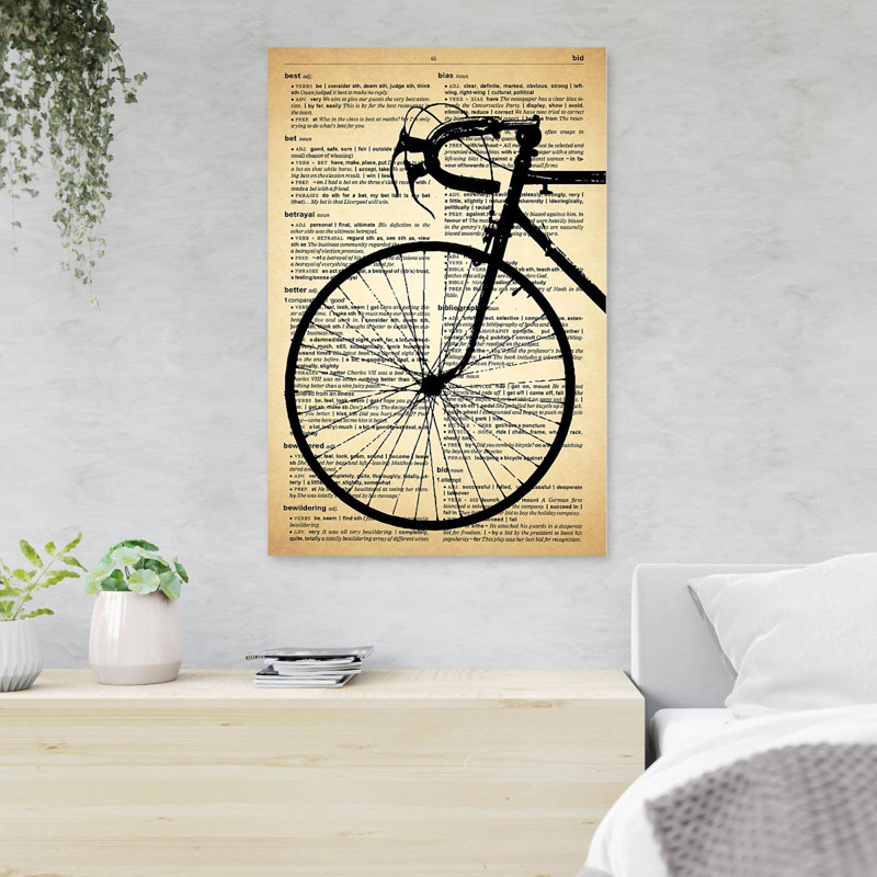 «Vélo sur le vieux papier», impression rectangulaire sur toile tendue, H 14 po x l 11 po x P 2 po