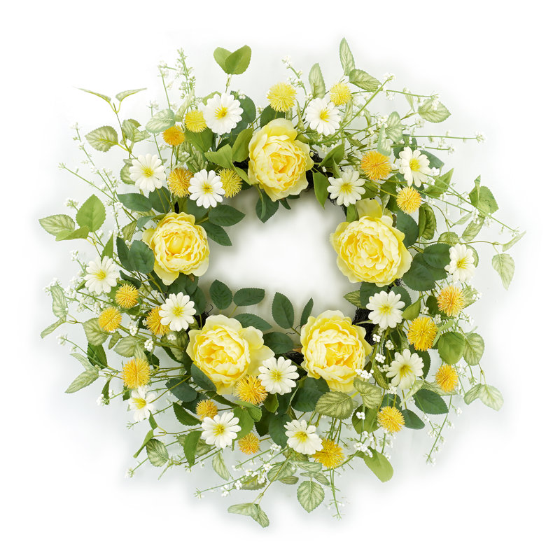 22"Spring Wreaths Of Yellow Roses And Wildflowers