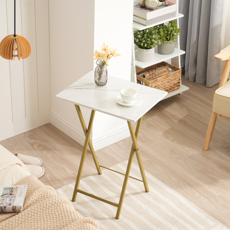 Kearra TV Tray Table Set with Stand, White Marble/Gold