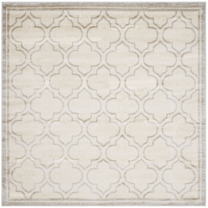 Ammundsen Geometric Light Gray/Ivory Area Rug, Square 7'