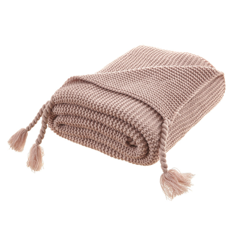Knitted Acrylic Solid Throw Blanket, Blush