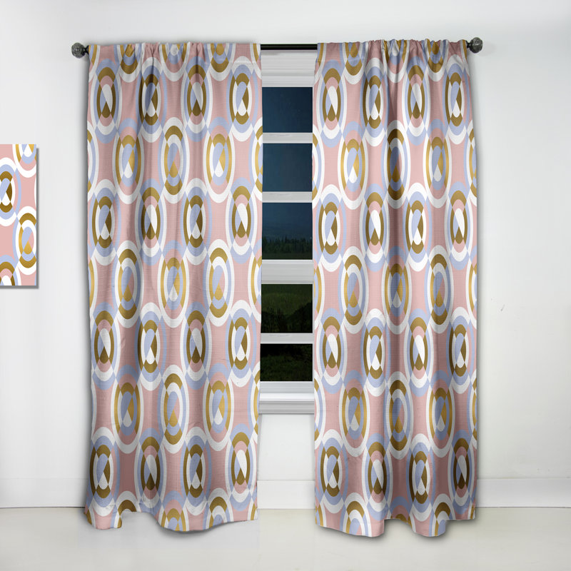 Motif circulaire de formes géométriques - Rideau simple occultant moderne Mid-Century, L 52 po x L 63 po