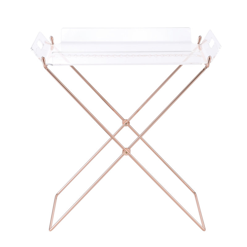 Table en acrylique transparent avec plateau de base luge à la mode pour la chambre à coucher