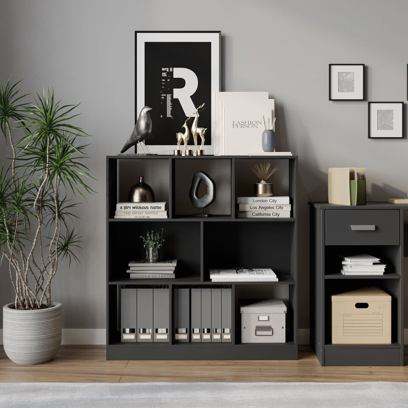 Sriyah 95cm H x 89cm W Solid Wood Bookcase, Black