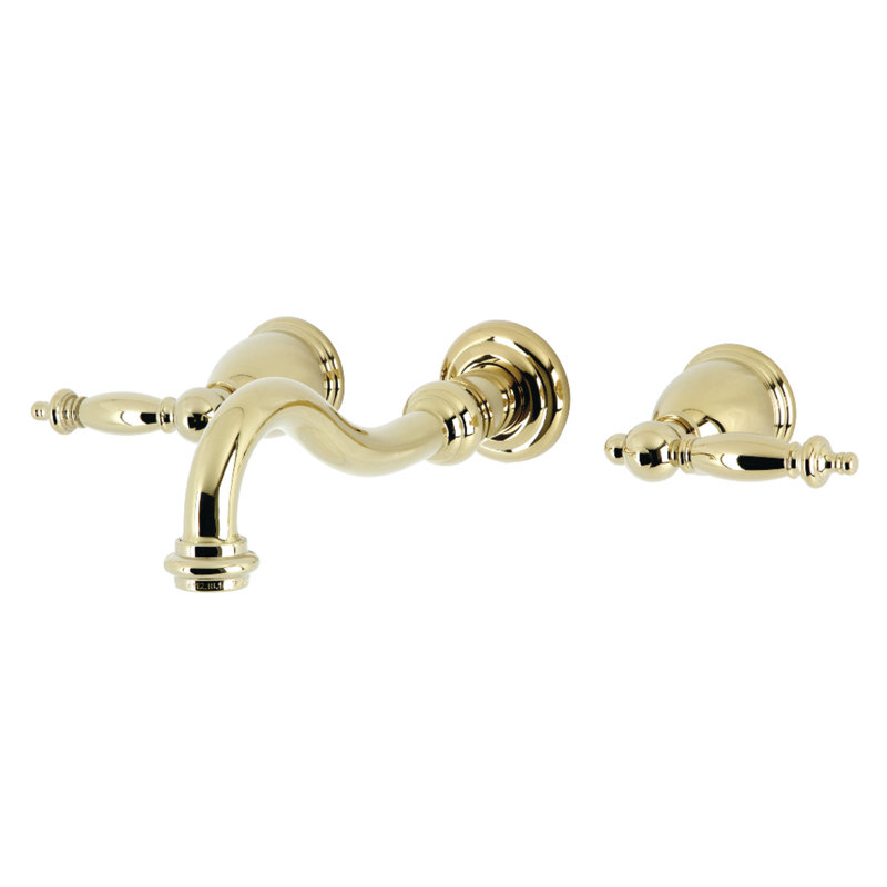 Kingston Brass Templeton Two-Handle 3-Hole Wall Mount Bathroom Faucet, Polished Brass