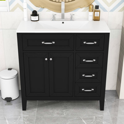 Freestanding Bathroom Vanity with Ceramic Sink, Storage Cabinet and 3 Drawers