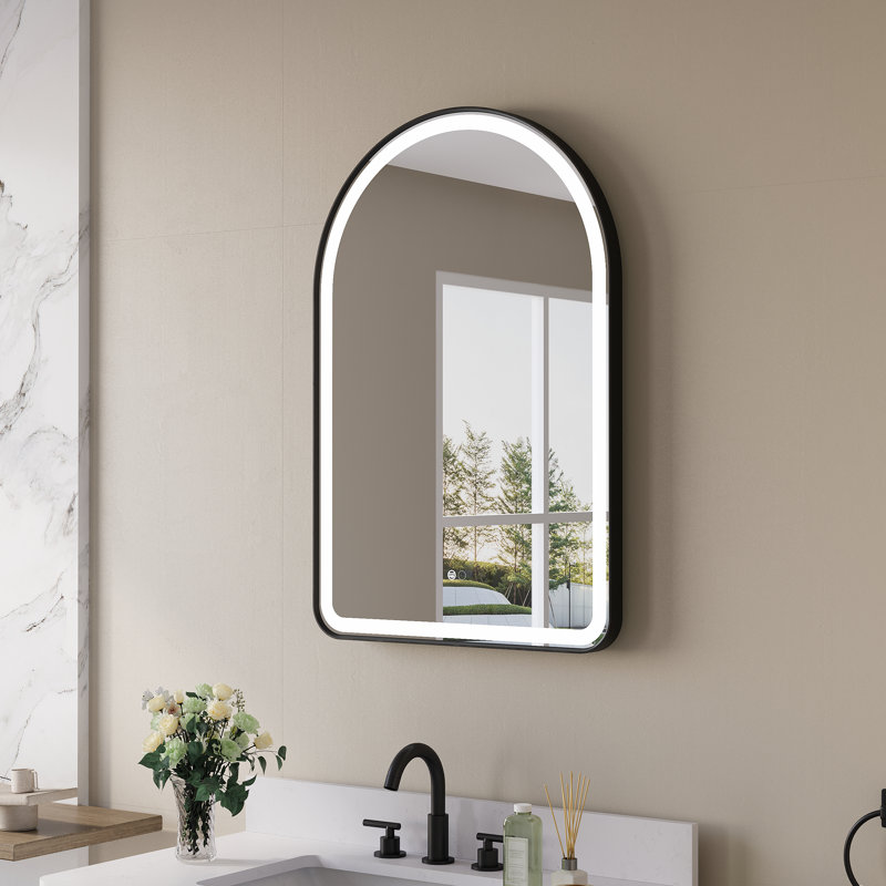 Wall Mounted Bathroom Framed LED Mirror With Memory Function, Matte Black, 36" x 24"