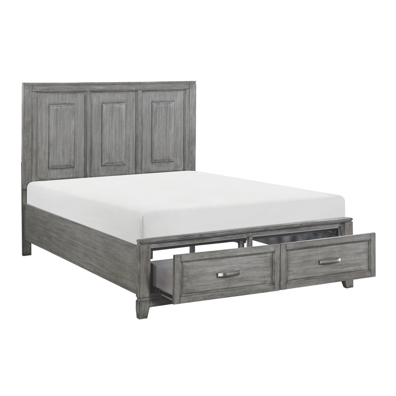 Lit plateforme rustique avec espace de rangement gris et spacieux pour grand lit