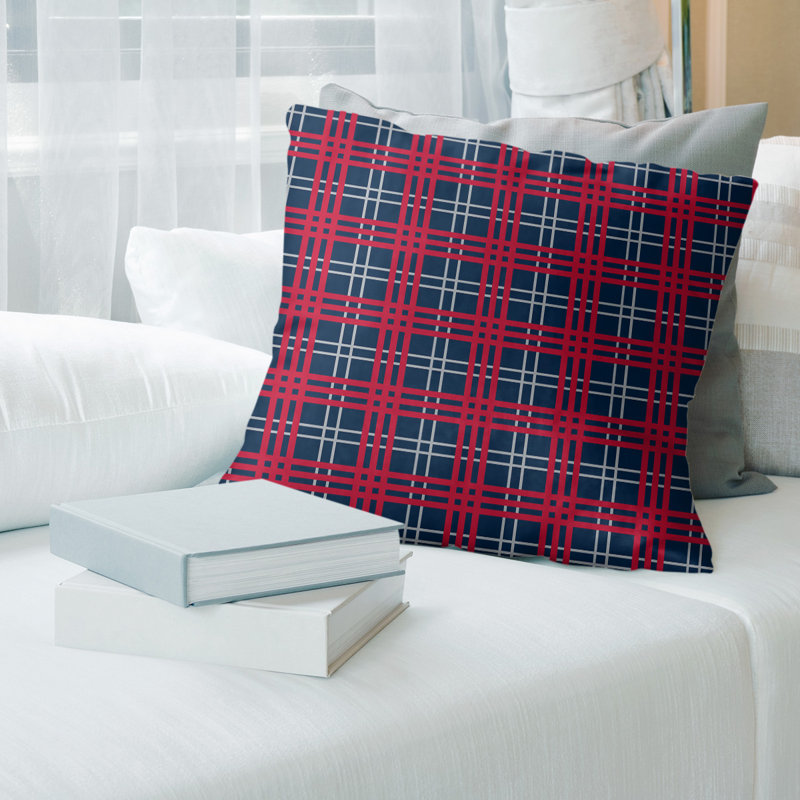 Housse de coussin carré et insert, Bleu nautique / argent nouveau siècle / rouge, 20 po X 20 po, Mélange de coton